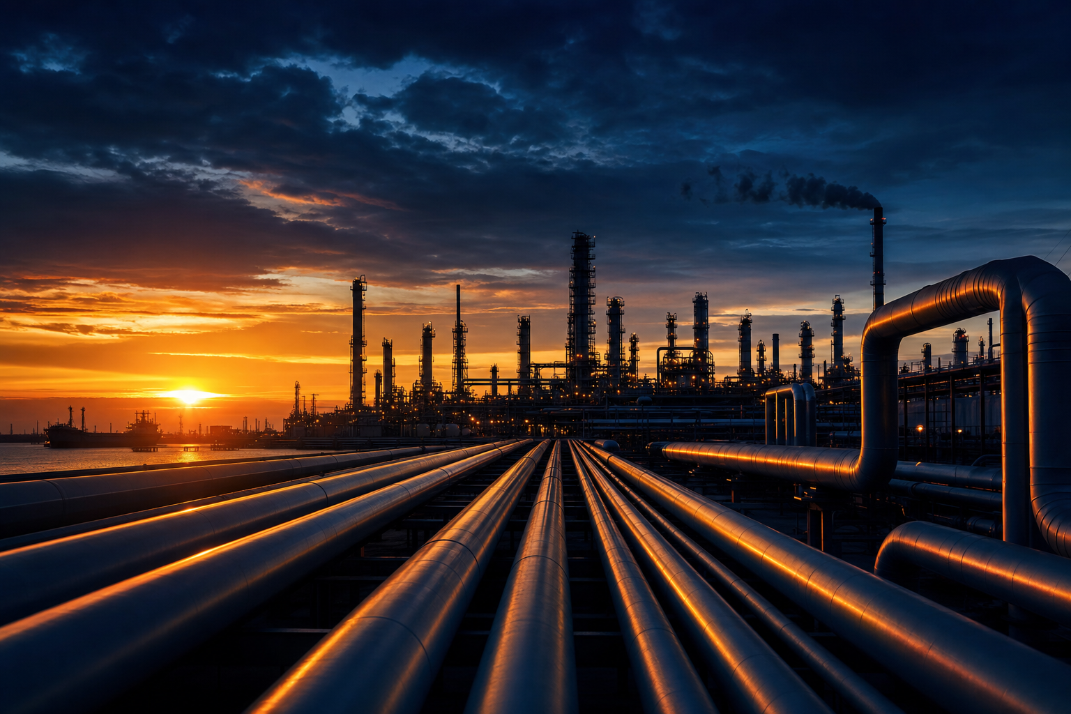 Refinery and non-ferrous metal ingots at dusk